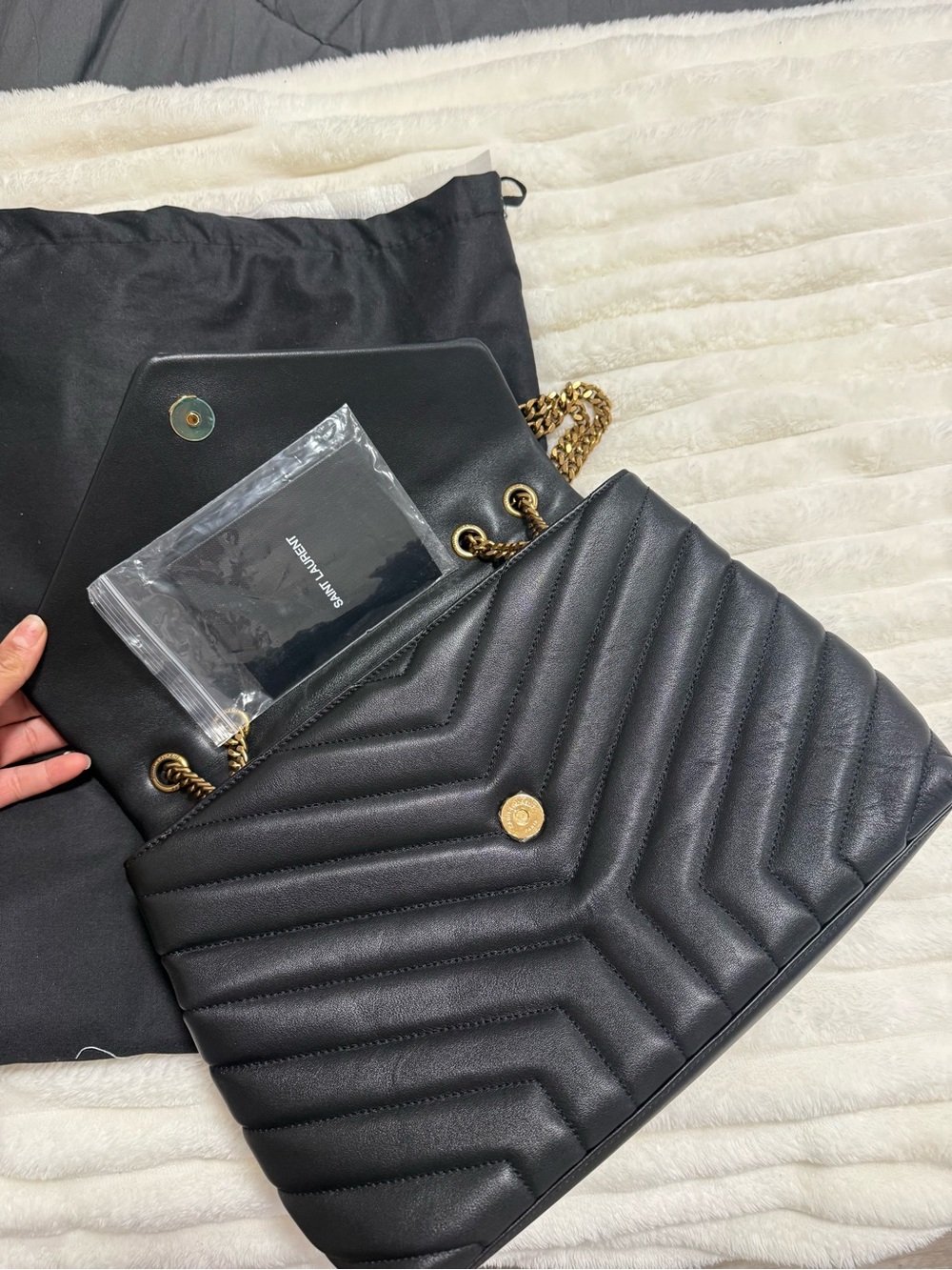 Saint Laurent Black Chevron Quilted Leather Crossbody with Gold Logo - Picture 3 of 3